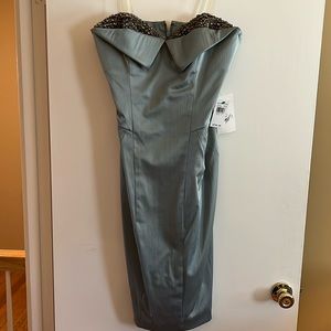 Strapless Beaded Collar Midi Dress — Slate Blue